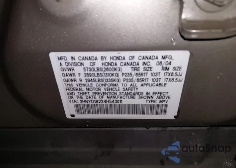 2004 Acura Mdx z USA, uszkodzony, nr VIN 2HNYD18224H543011